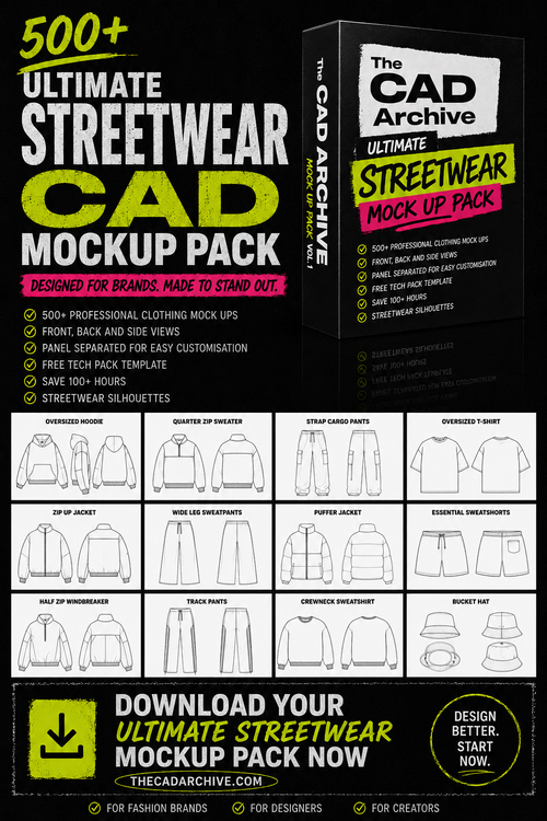 500+ clothing mockup cads + techpack template 