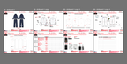 Set of technical drawings and specifications for a product on a gray background
