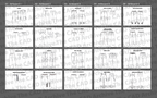 Set of technical drawings for pants on a grid layout.