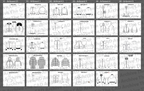 Set of line art illustrations of various clothing items on a grid layout.